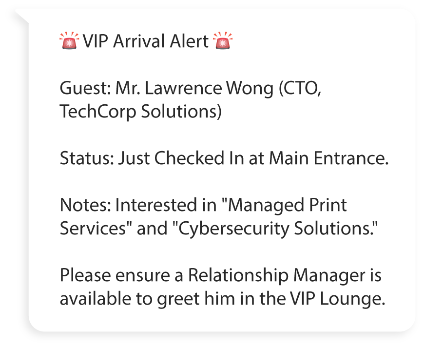 VIP Arrival Alert